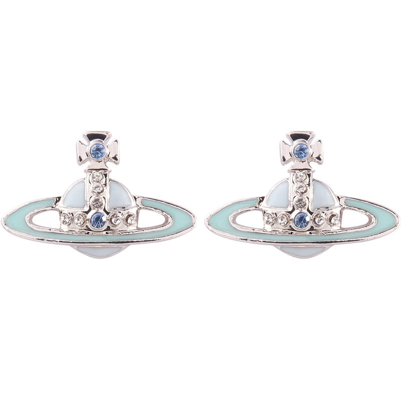 Vivienne Westwood two-tone epoxy Japanese and Korean inlaid Diamond affordable luxury fashion earrings