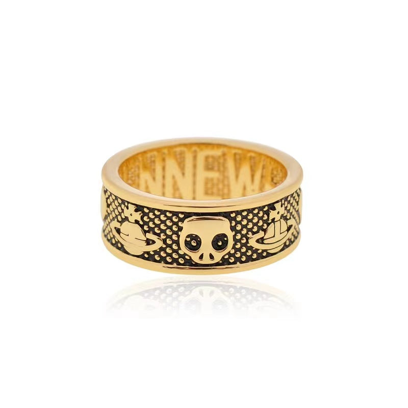 Vivienne Westwood unisex rose gold simple INS gold-plated LOGO men's and women's love skull Saturn ring