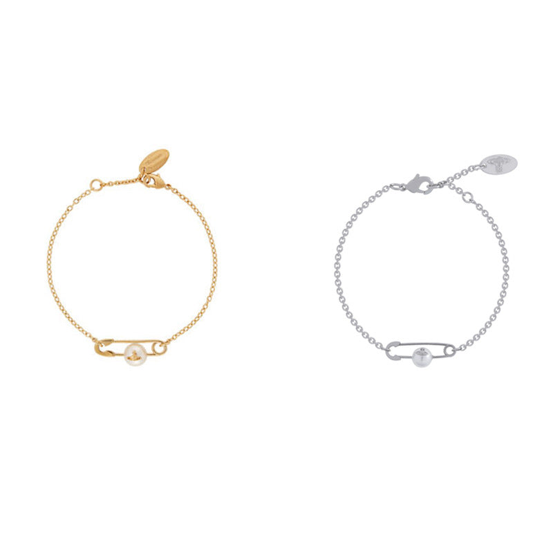 Vivienne Westwood simple pin pearl bracelet temperament star same style European and American punk fashion