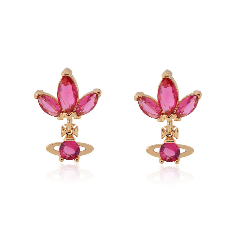 Vivienne Westwood SHOSHANA new rhinestone earrings pink ear