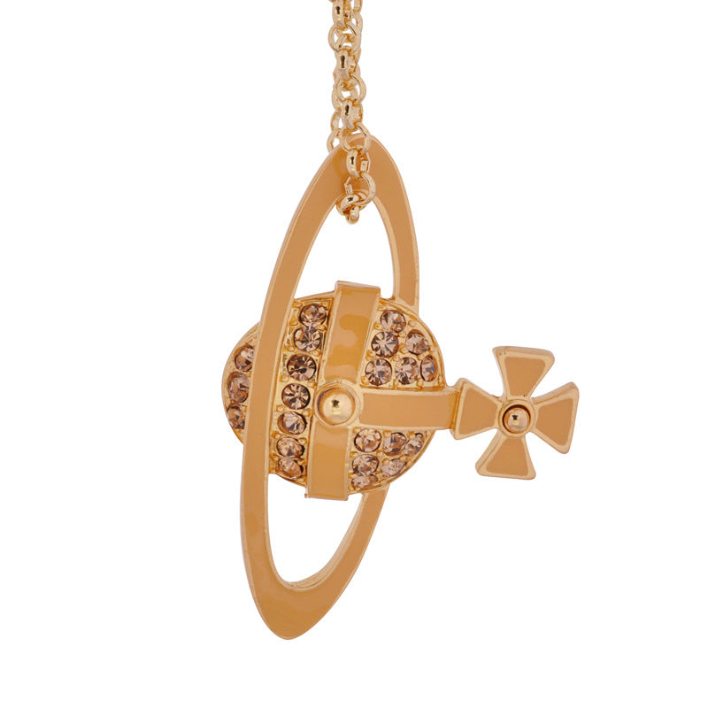 Vivienne Westwood crossbody gold pink paint big necklace punk European and American gold pendant