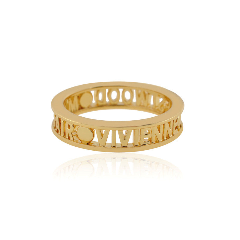 Vivienne Westwood hollow series letter ring European and American everyday Joker