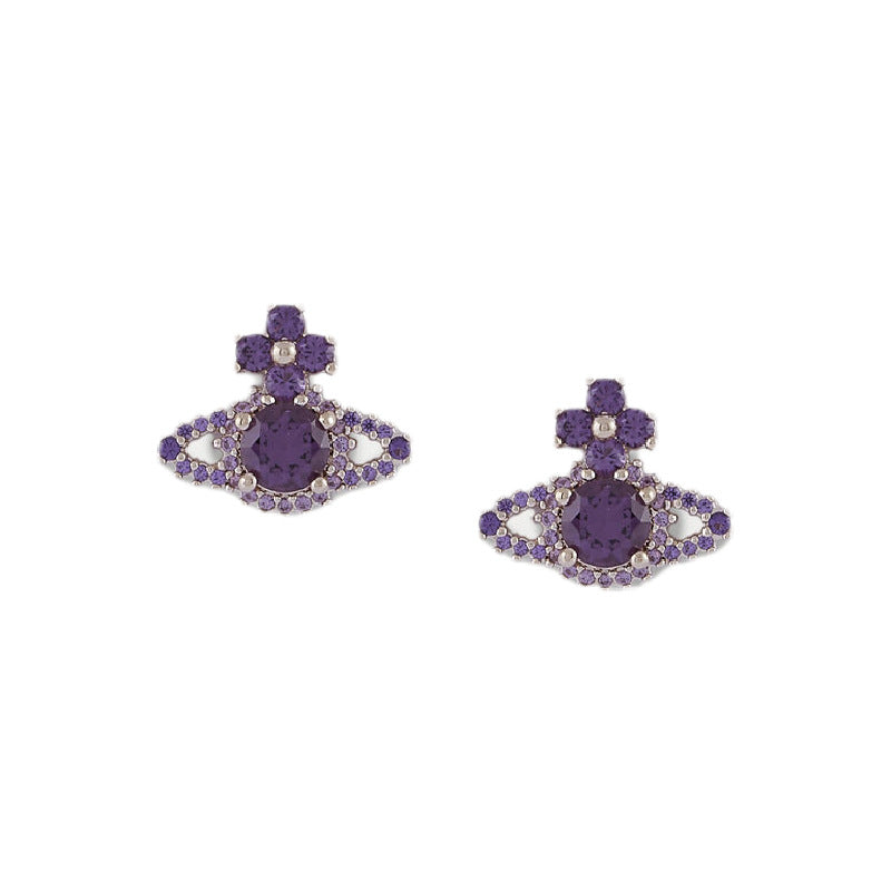 Vivienne Westwood rhinestone studs European and American high-grade light luxury earrings fashion