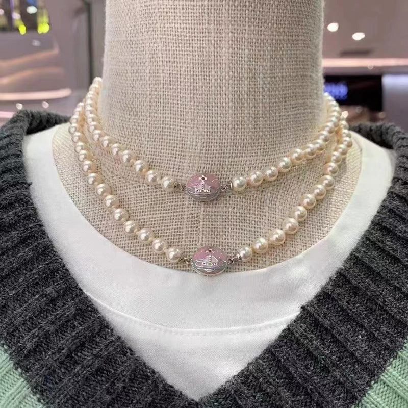 Vivienne Westwood enamel buckle magnet pearl necklace Lisa same style