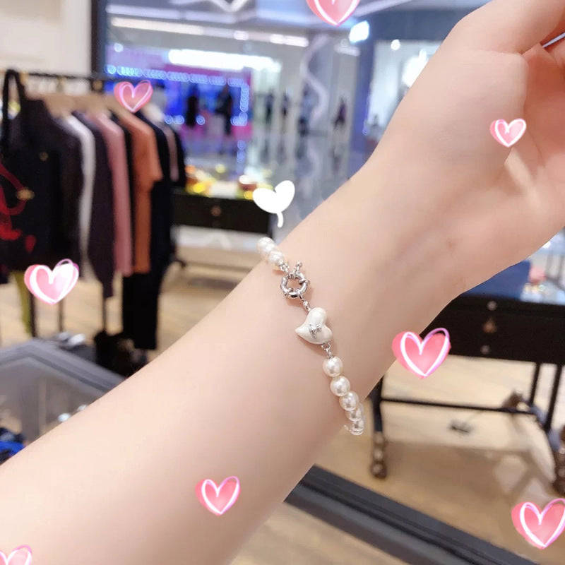 Vivienne Westwood Pearl Heart bracelet ins style exquisite advanced all-match