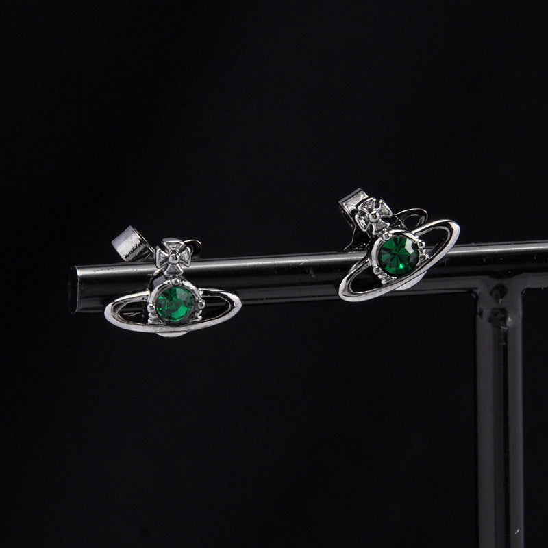 Vivienne Westwood single diamond simple stud earrings personality