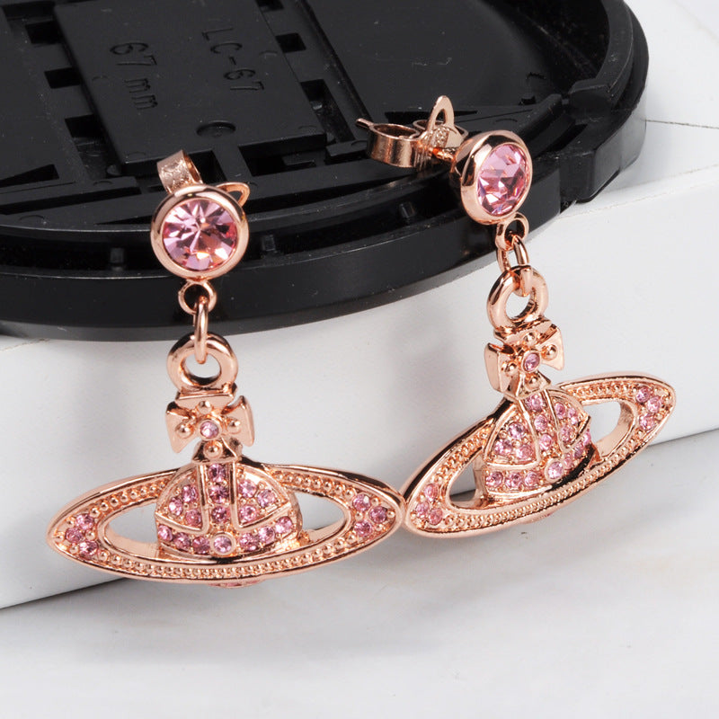 Vivienne Westwood ear studs European and American punk fully-jeweled crystal earrings personality