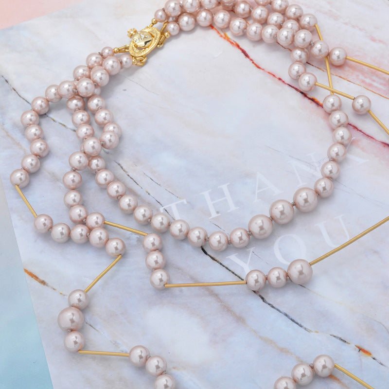 Vivienne Westwood High version engraved version broken pearl multi-layer necklace