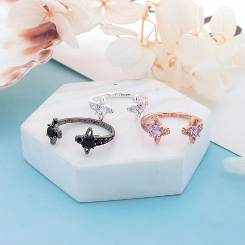 Vivienne Westwood double diamond open ring simple European and American style punk accessories