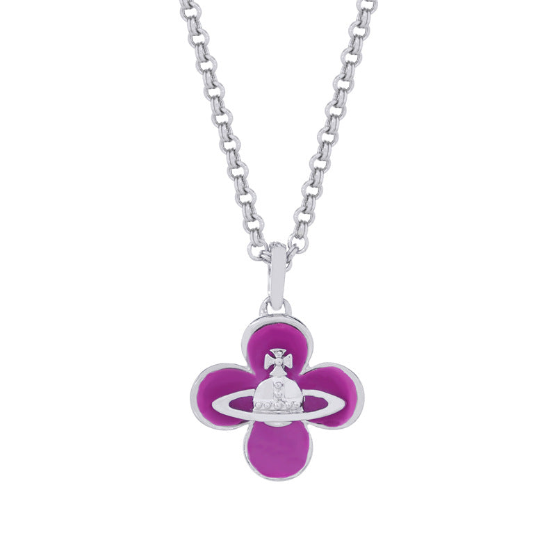 Vivienne Westwood four-leaf clover flower pendant necklace sweet exquisite and versatile