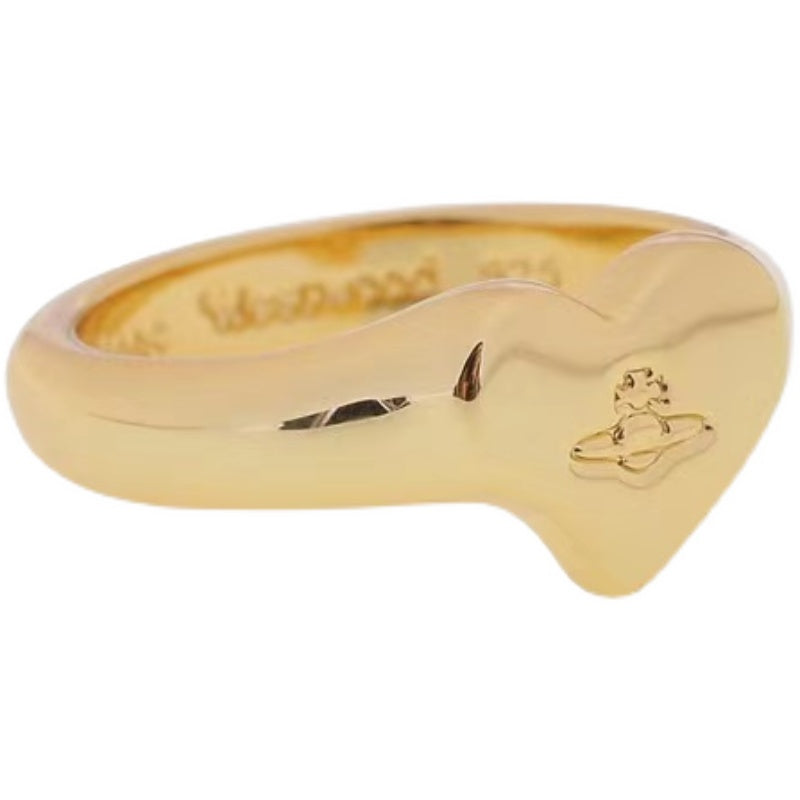Vivienne Westwood steel seal Saturn lettering heart love heart ring rings