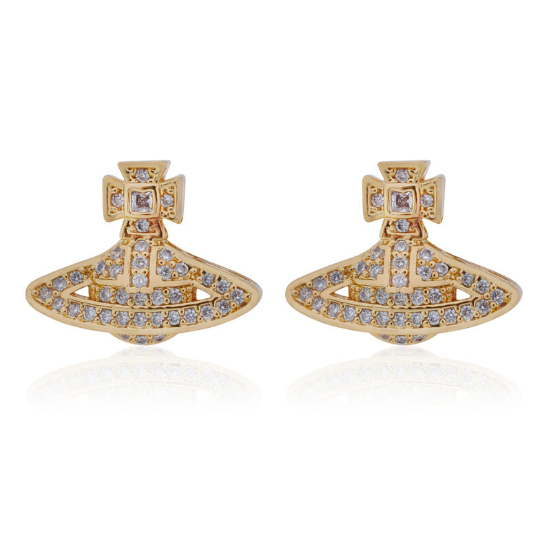 Vivienne Westwood luxury romantic fine zircon-embedded earrings