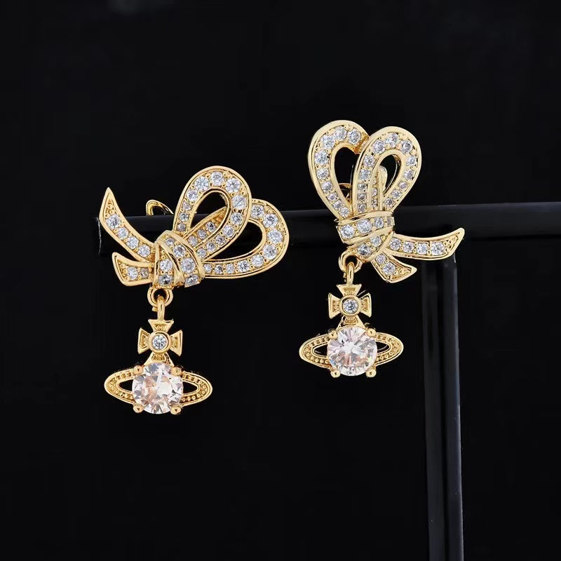 Vivienne Westwood bowknot zircon Saturn earrings