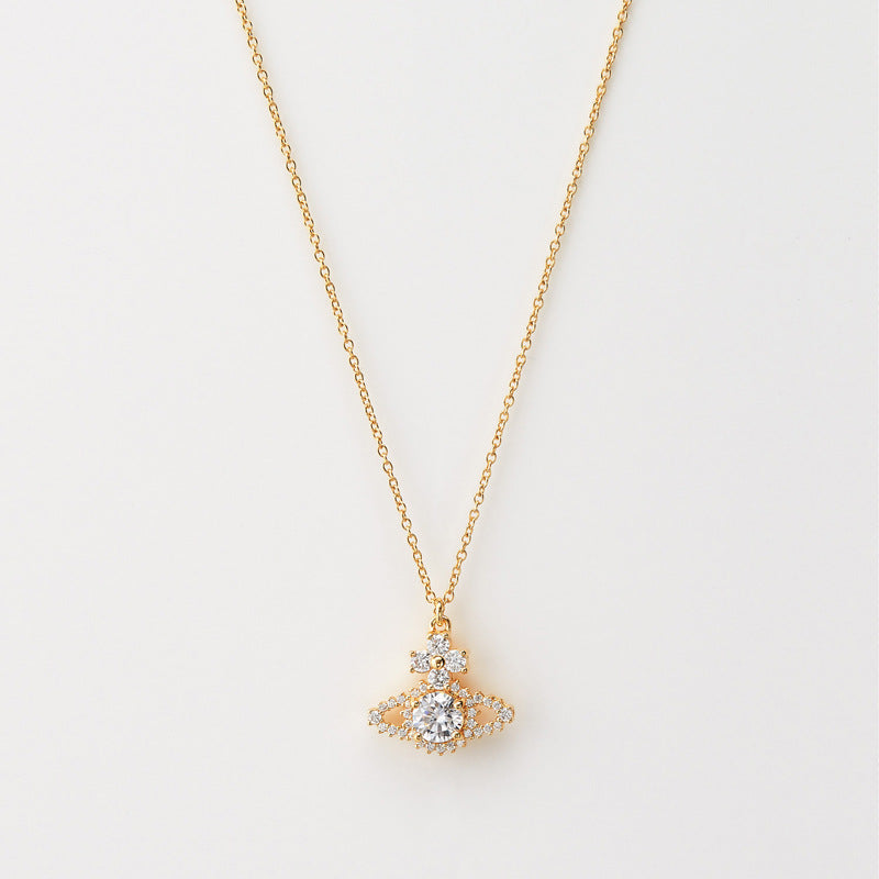 Vivienne Westwood full diamond clavicle chain exquisite high-grade ins style