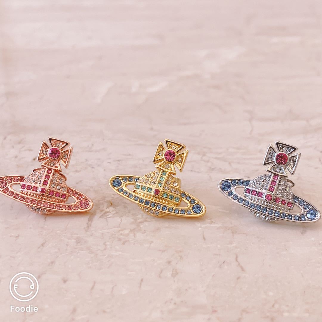 Vivienne Westwood colorful crystals stud earrings marking pair necklace bracelet bracelet