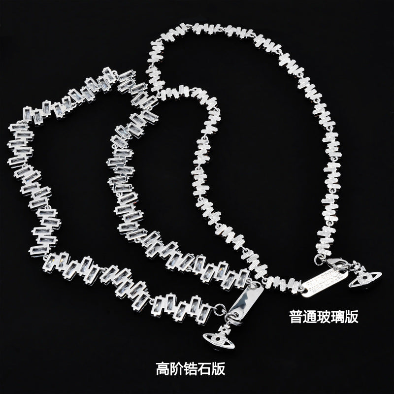 Vivienne Westwood irregular Square full diamond bracelet light luxury round earrings