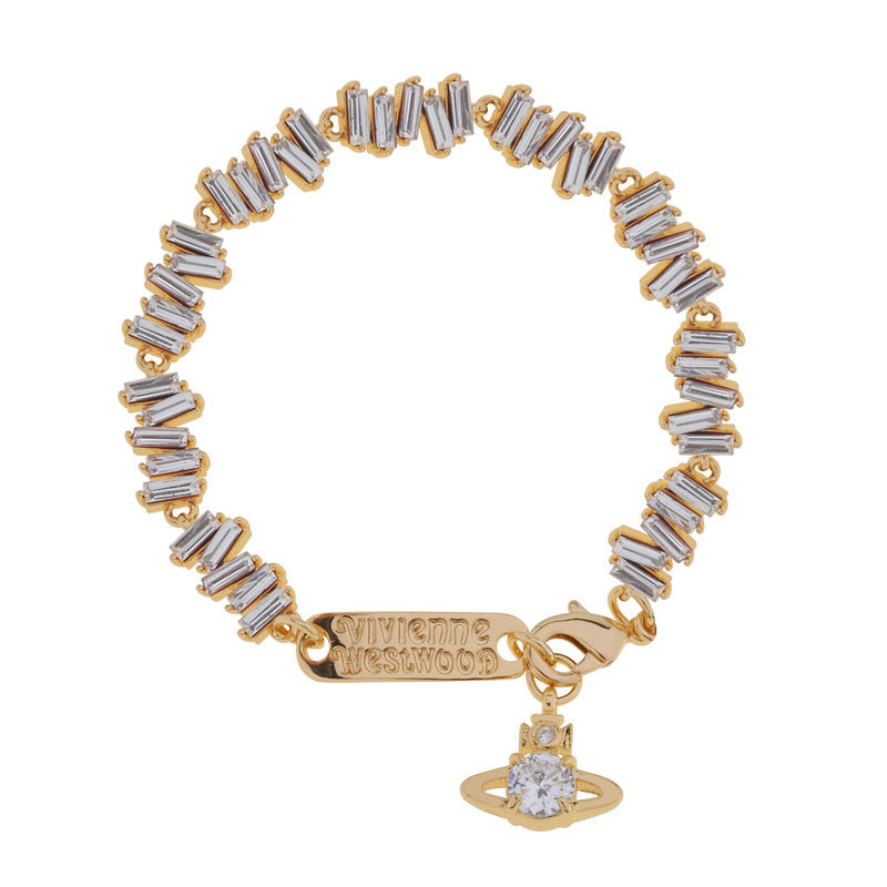 Vivienne Westwood irregular Square full diamond bracelet light luxury round earrings