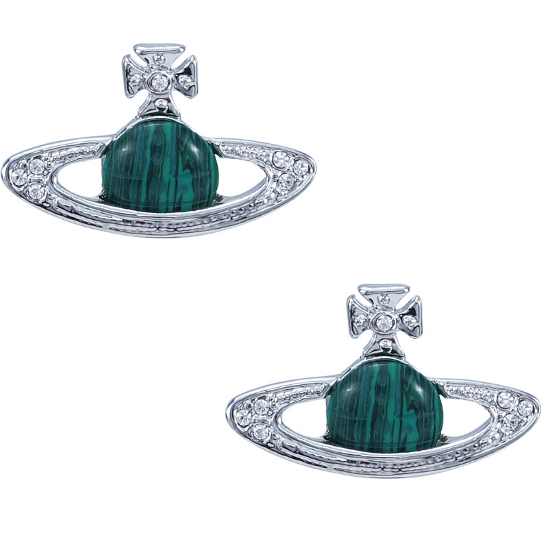Vivienne Westwood malachite ear studs retro punk niche personality