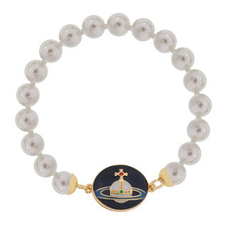 Vivienne Westwood pink paint magnetic enamel buckle pearl bracelet