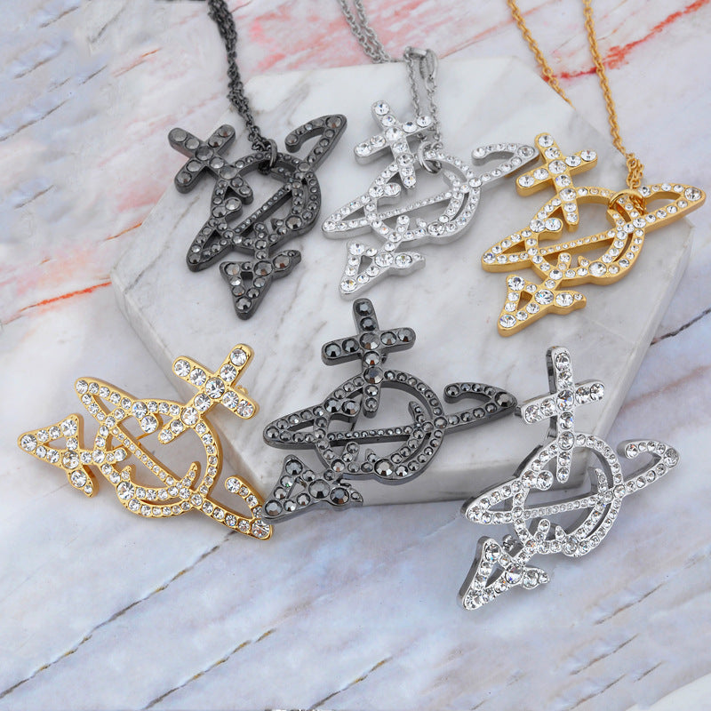 Line full Diamond Arrow sweater chain necklace punk