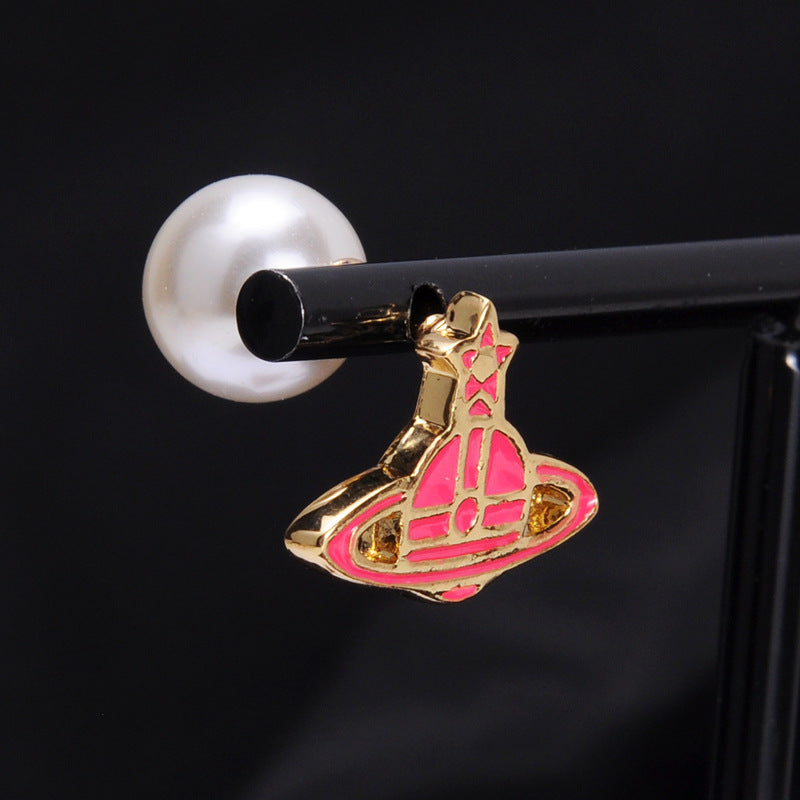 Vivienne Westwood new paint pearl stud earrings European and American punk earrings