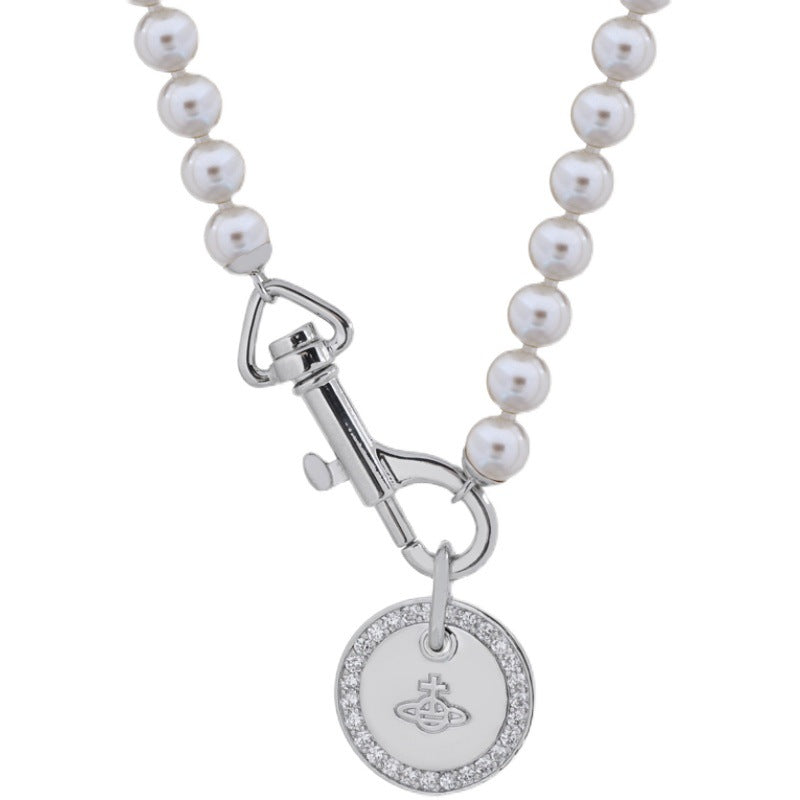 Vivienne Westwood Pearl round necklace personality all-matching couple style