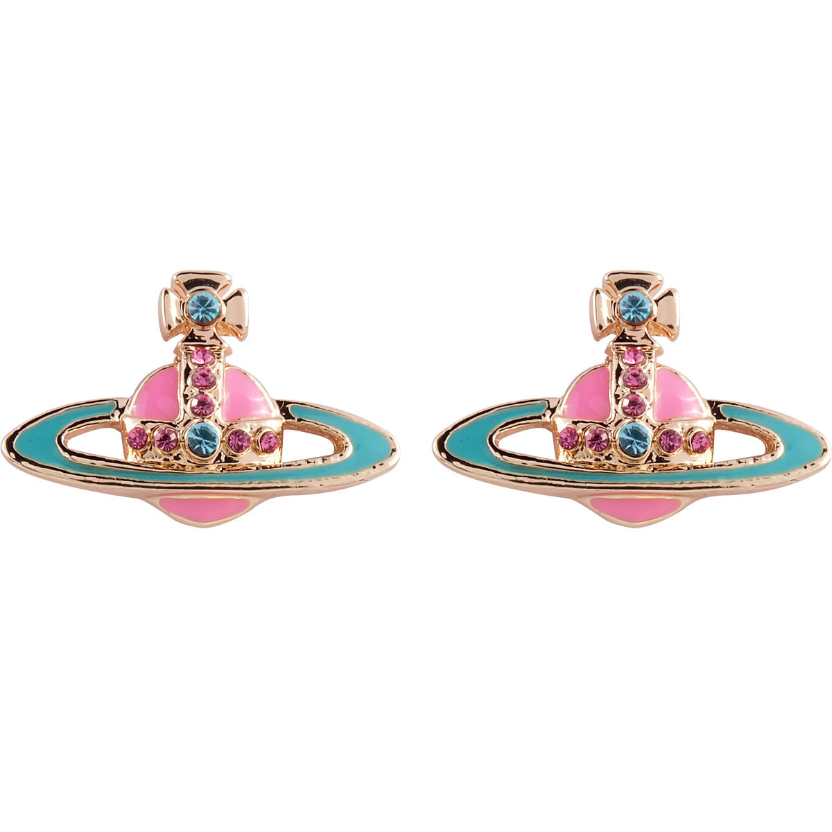 Vivienne Westwood two-tone epoxy Japanese and Korean inlaid Diamond affordable luxury fashion earrings