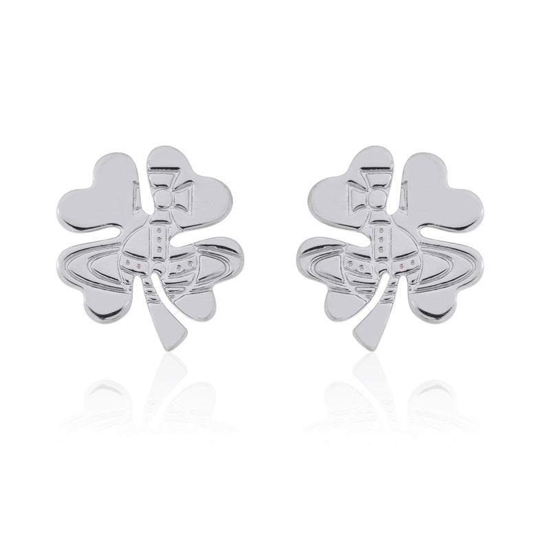 Vivienne Westwood MOUNIA four leaf clover ear stud punk accessories silver all-match