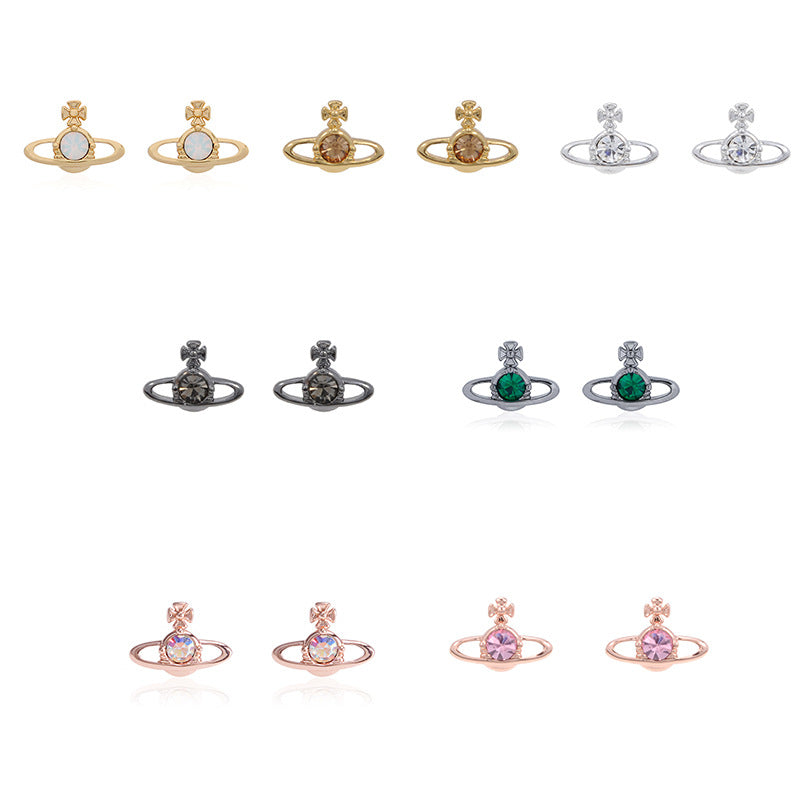 Vivienne Westwood single diamond simple stud earrings personality