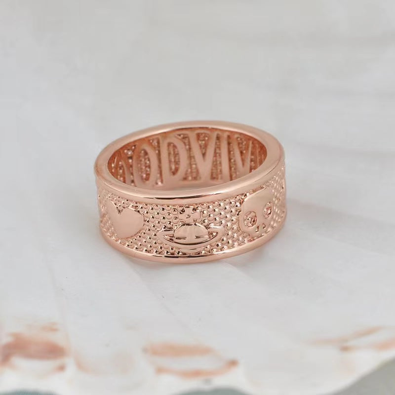 Vivienne Westwood unisex rose gold simple INS gold-plated LOGO men's and women's love skull Saturn ring