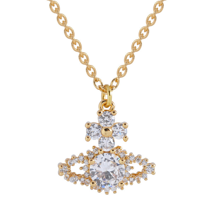 Vivienne Westwood full diamond clavicle chain exquisite high-grade ins style