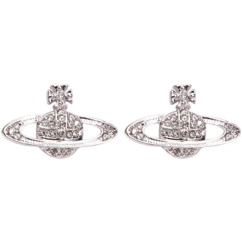 Vivienne Westwood classic full diamond orb stud earrings ins simple personalized all-match