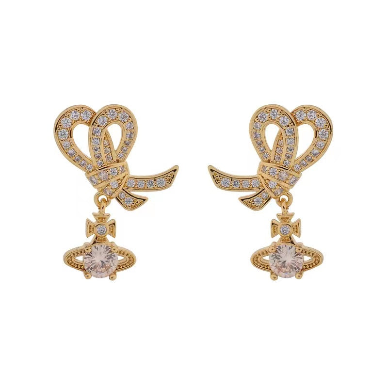 Vivienne Westwood bowknot zircon Saturn earrings