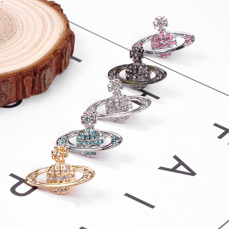 Vivienne Westwood classic full diamond orb stud earrings ins simple personalized all-match