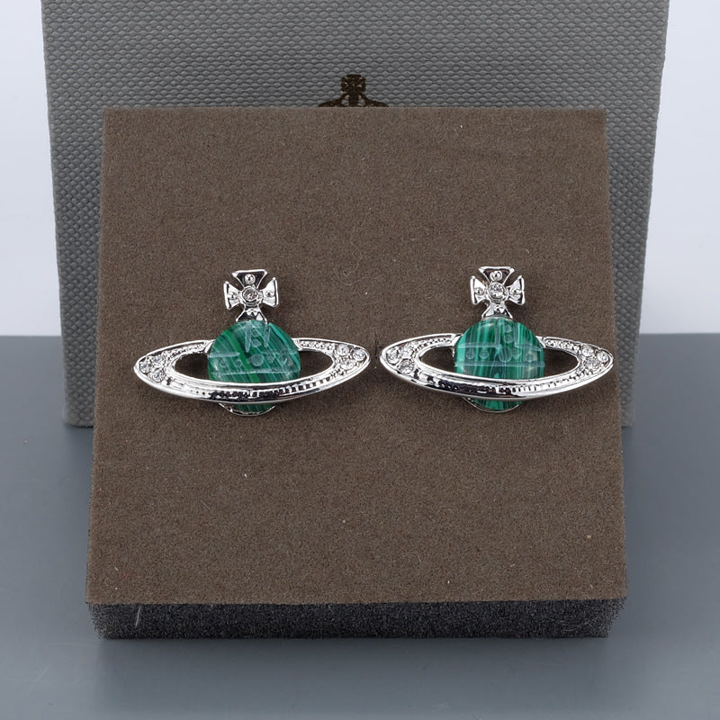 Vivienne Westwood malachite ear studs retro punk niche personality