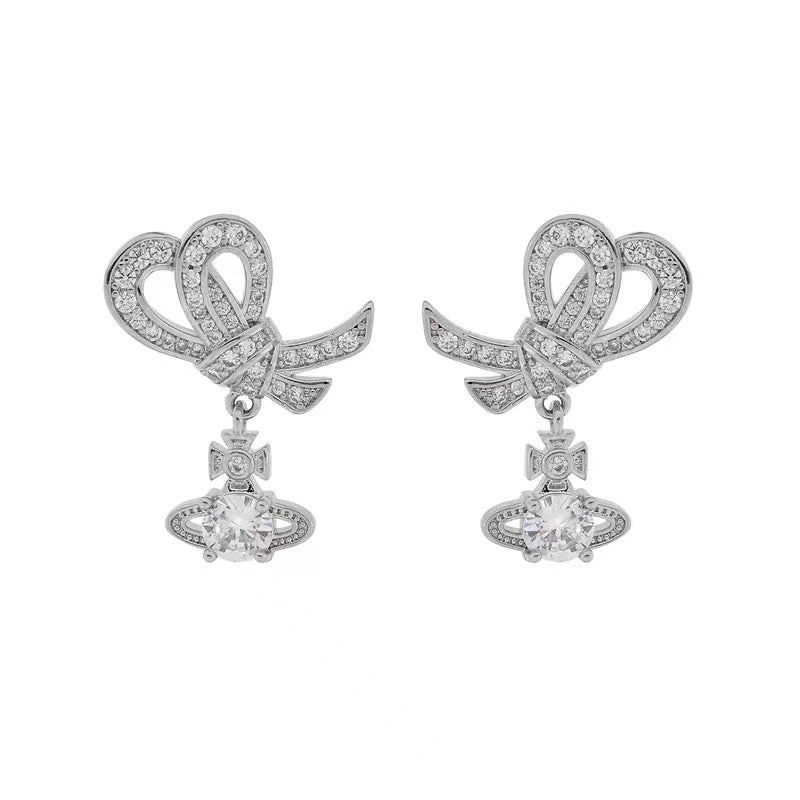 Vivienne Westwood bowknot zircon Saturn earrings