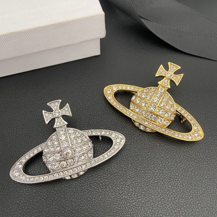 Vivienne Westwood full diamond large orb brooch versatile Korean style brooch 2 colors