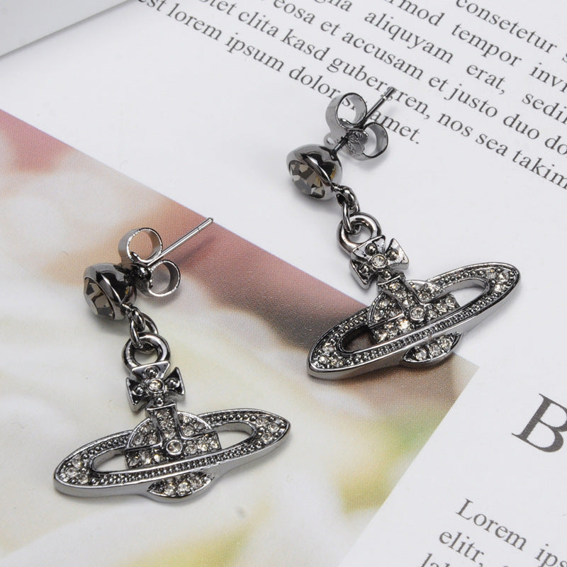 Vivienne Westwood ear studs European and American punk fully-jeweled crystal earrings personality