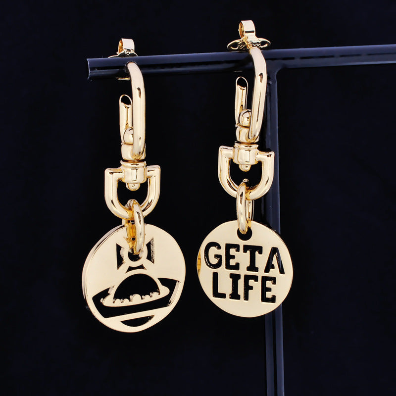 Vivienne Westwood hollow brand earrings personality European and American punk