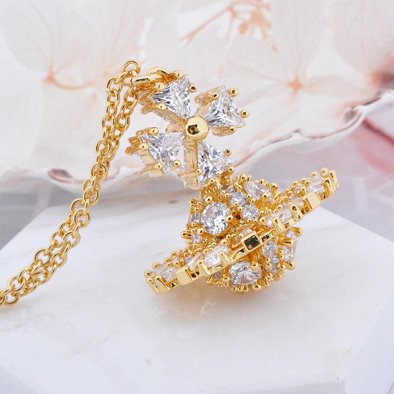 Irina special-shaped three-dimensional ball pendant necklace full diamond high sense