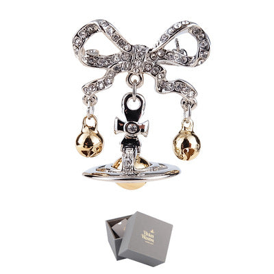 Vivienne Westwood full diamond bow bell brooch collar pin