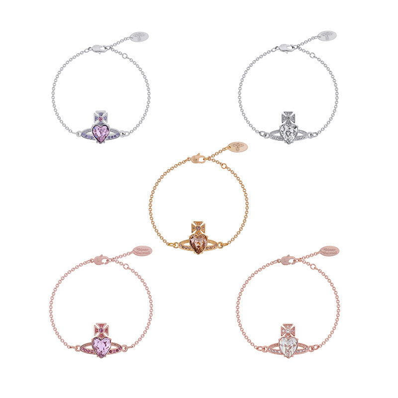 Vivienne Westwood loving heart zircon bracelet affordable luxury style high sense birthday gift