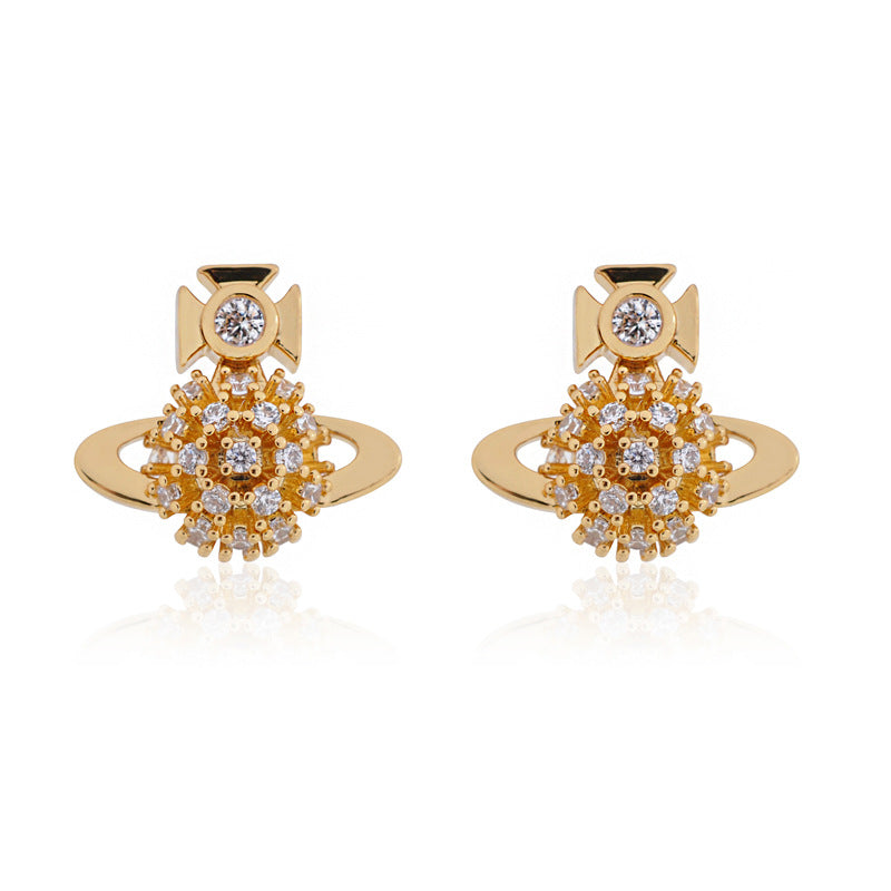 Vivienne Westwood DONNA dandelion earrings silver full diamond high-grade accessories