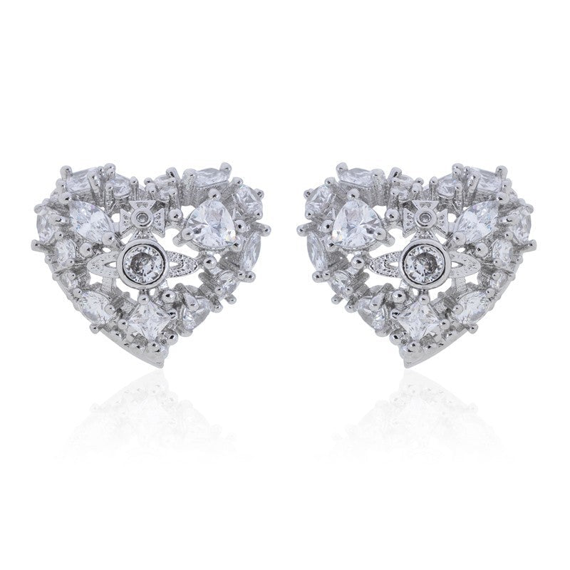 Vivienne Westwood love heart stud earrings special-shaped full diamond exquisite and versatile