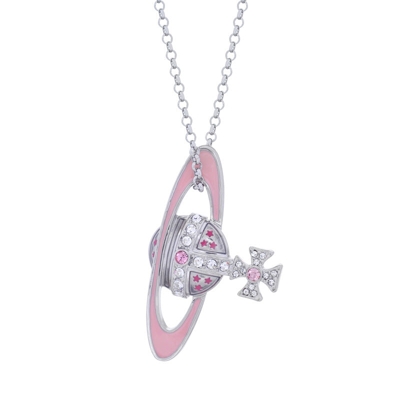 Vivienne Westwood crossbody gold pink paint big necklace punk European and American gold pendant