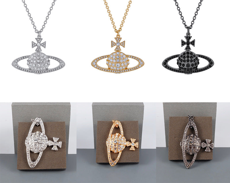 Vivienne Westwood hanging/crossbody full diamond pendant necklace sweater chain