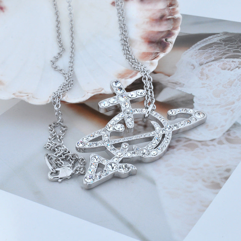 Line full Diamond Arrow sweater chain necklace punk