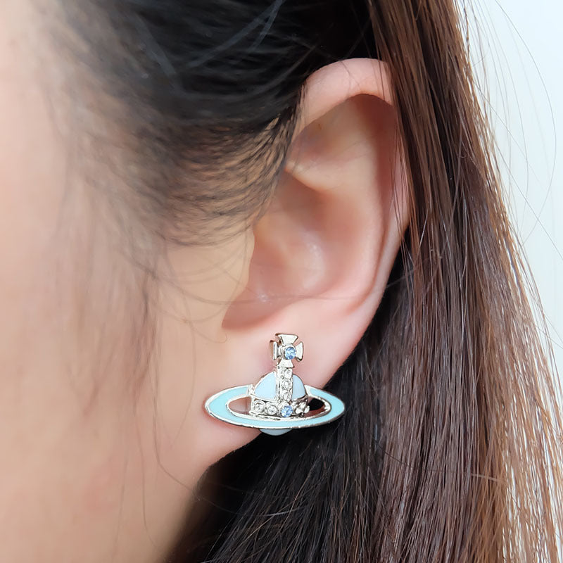 Vivienne Westwood two-color paint stud earrings punk light luxury earrings