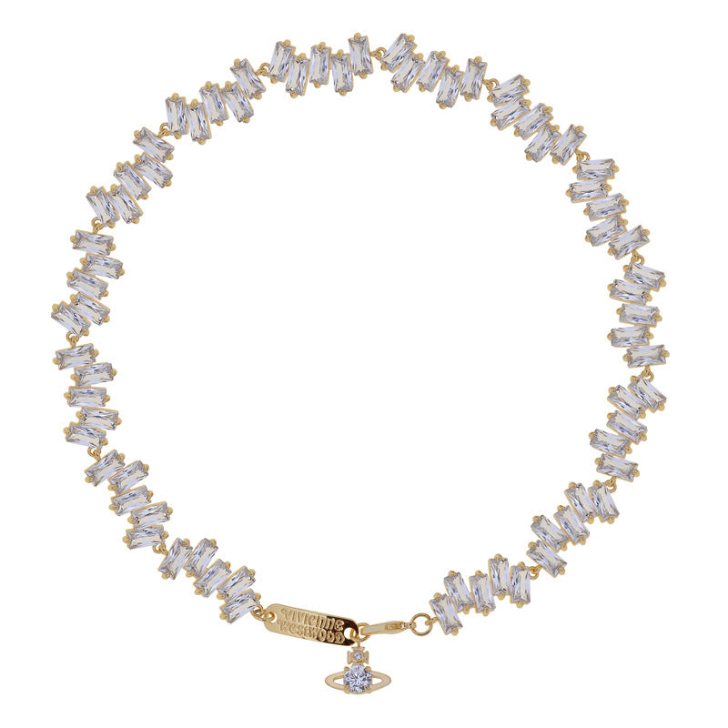Vivienne Westwood irregular Square full diamond bracelet light luxury round earrings