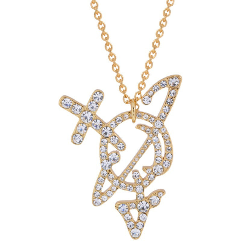 Line full Diamond Arrow sweater chain necklace punk